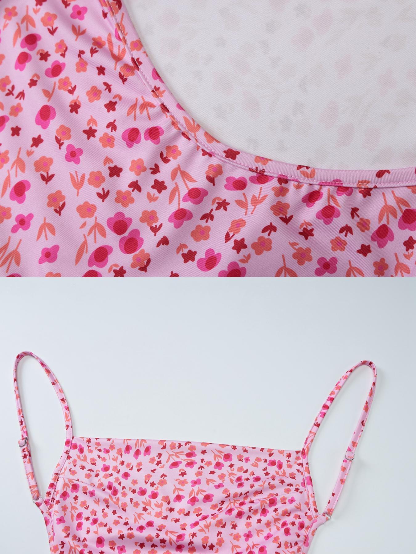 Women's Ditsy Floral Print Backless Sleeveless Cami Spaghetti Strap Dress, Summer Clothes Women, Boho Fashion Maxi Dress for Summer Holiday Vacation Party, Ladies Dress for Beach, Summer Outfits, Casual Wear