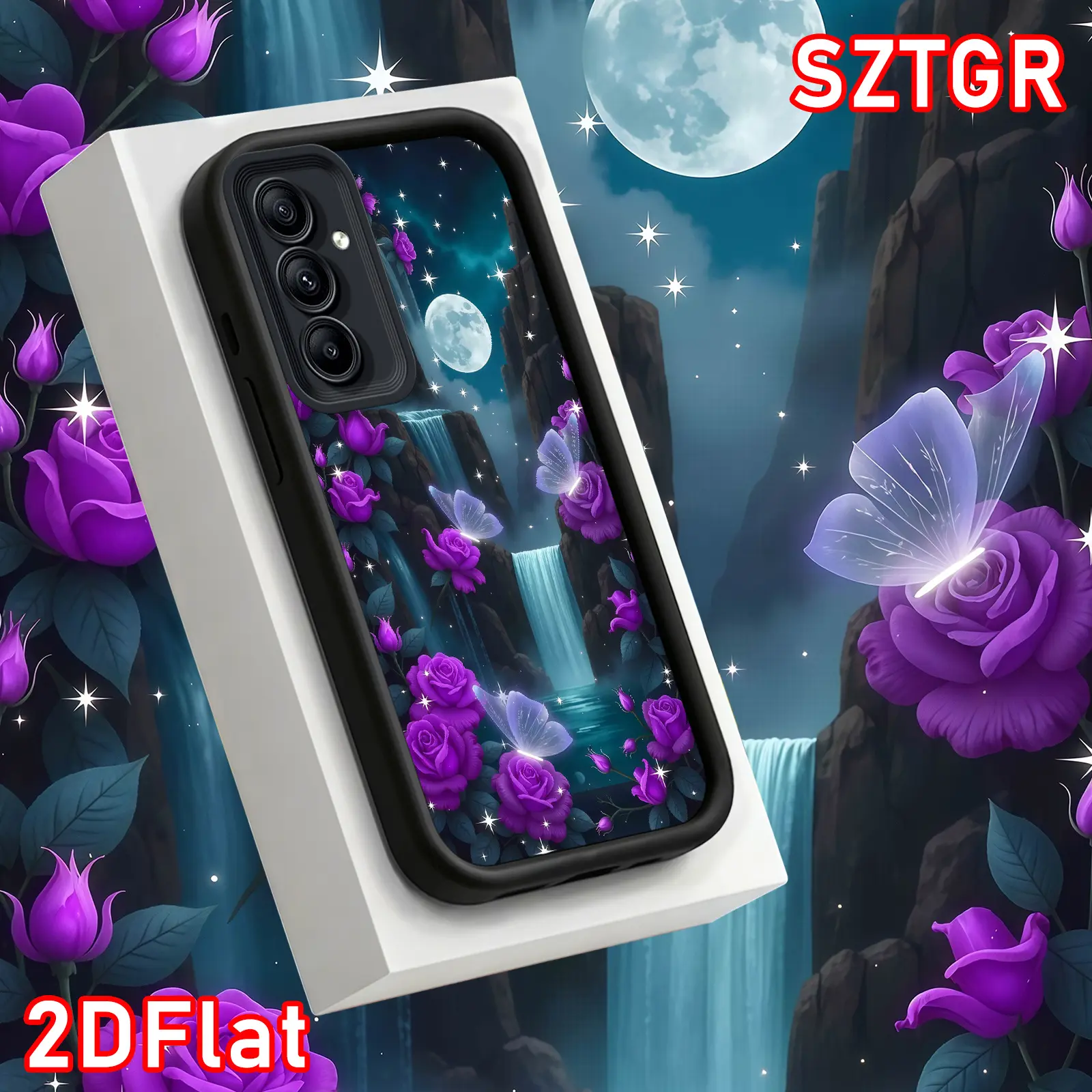 Phone Case: 2D Phone Case Purple Rose Waterfall Butterfly Phone Romantic Fantasy Style for Galaxy S26 S25 S24 S23 S22 S21 Fe Plus Ultra A13 A14 A15 A16 A17 A33 A34 A35 A36 A52 A53 A54 Note20 Gift for Her Elegant Phone Fashion Protective Cover Antiscratch