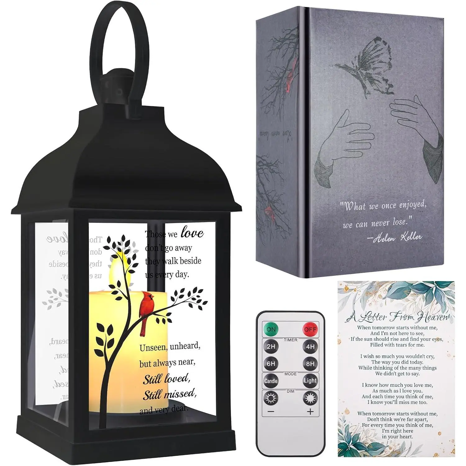 Memorial Lantern with Card - Sympathy  for Loss of Mom/Dad/Loved , Bereavement  with Flickering Flame, Memory Lamp for Funeral Remembrance or Celebration (Black)