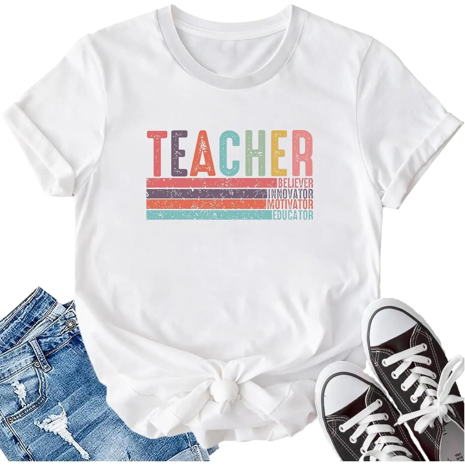 Women Teacher Shirt Teacher Life Printed T-Shirt Casual Back to School Tee Tops