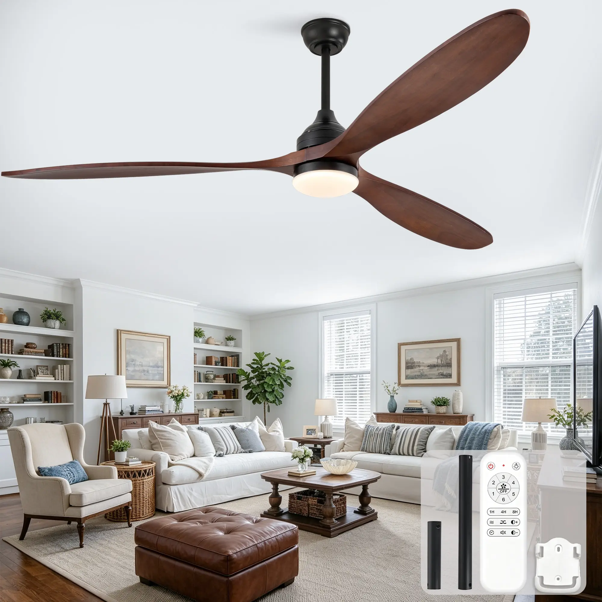 ARCH 70-Inch Extra-Large Solid Wood Ceiling Fan with Remote Control and Light, Quiet DC Motor, 3CCT Dimmable, Six Speed Settings, Reversible, Ideal for Large Living Rooms, Estates, Farmhouses, Bedroom, Indoor Use, Home Furniture and Household