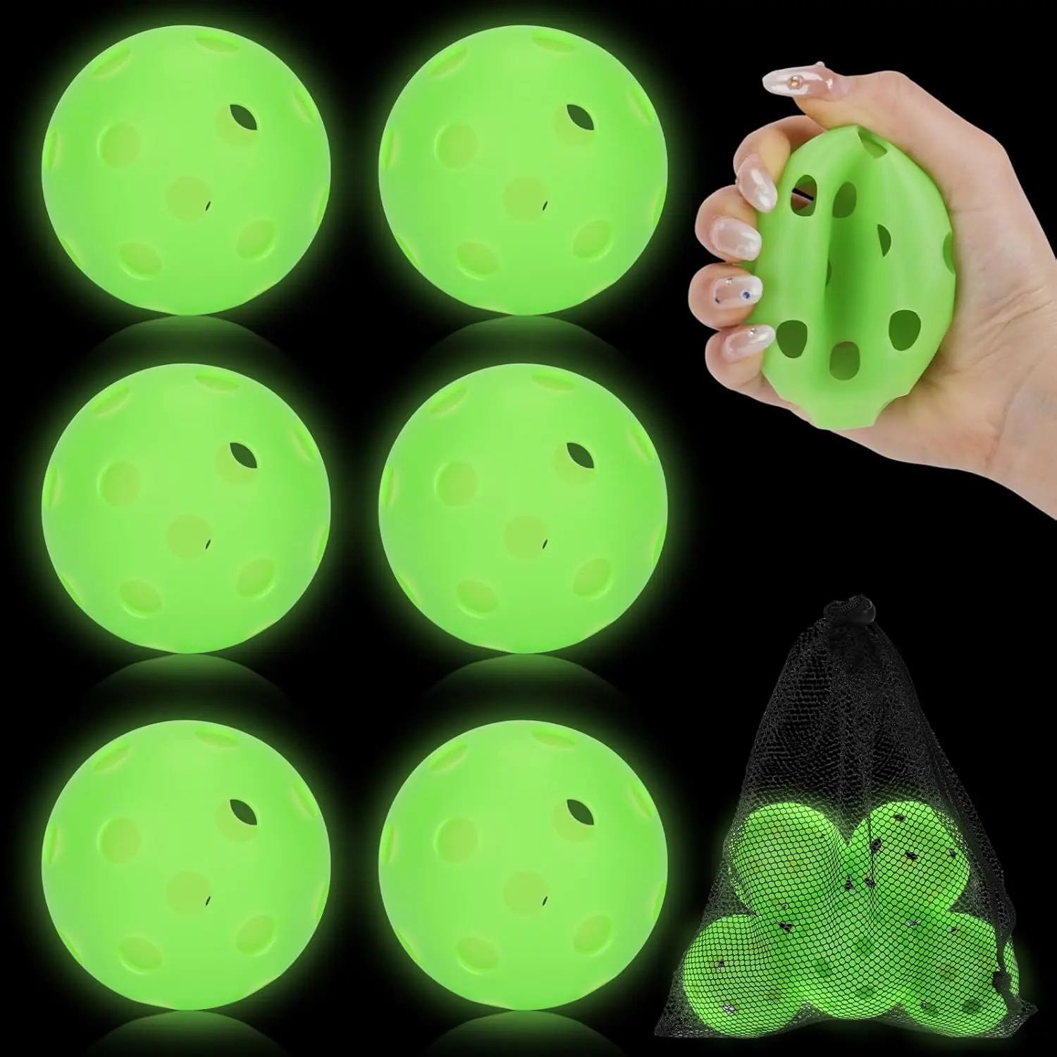 3/6/12 Pack Practice Balls Glow in The Dark Baseballs Plastic Soft Baseballs with Drawstring Bag for Indoor Outdoor Night Training, Backyard Games Batting Hitting Softballs