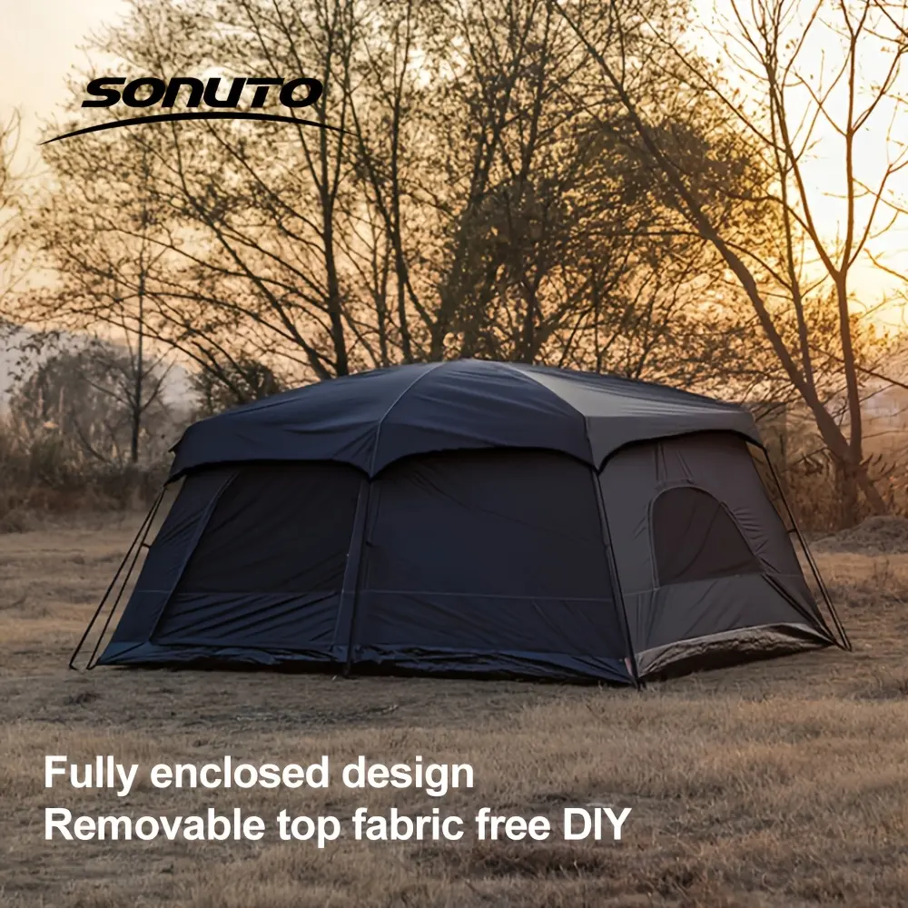 Family Camping Tent, Large 2 Room 1 Living Room with Porch, Windproof Protection Sun Shelter, Lightweight 210D Oxford Fabric, 3-4 Season, Easy Setup Instant Cabin Tent, for Outdoor Hiking Beach Festivals Backpacking Picnic, 8-12 Person