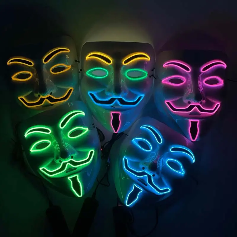 V-Shape LED Light Up Face Mask - Adjustable, Lightweight, Comfortable Cold Light Glowing Halloween Cosplay Prop, Scary Horror Face Covering Accessory, Christmas, Adult, Emerald Green Light (Adjustable Elastic Strap)