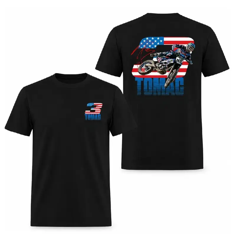 Men's Tomac # 3 Motocross Graphic T-Shirt, Casual Round Neck 100% Cotton Menswear Top, Double-Sided Dirt Bike Racing Apparel, Shortsleeve, Tshirt, Graphic Tees, Biker, Medium Weight, Classic, Crew Neck, Clothes, Do Not Dry Clean, Standard