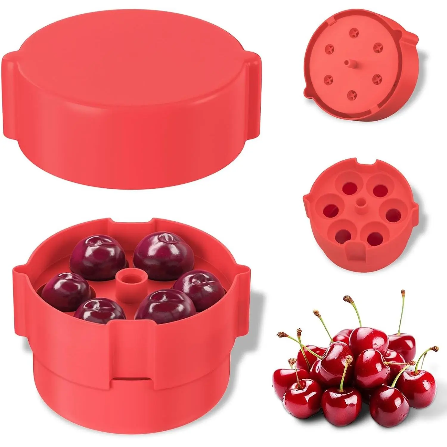 Multiple Cherries Seed Remover, Labor-Saving Push Down Cherry Pit Remover Tool (Red)