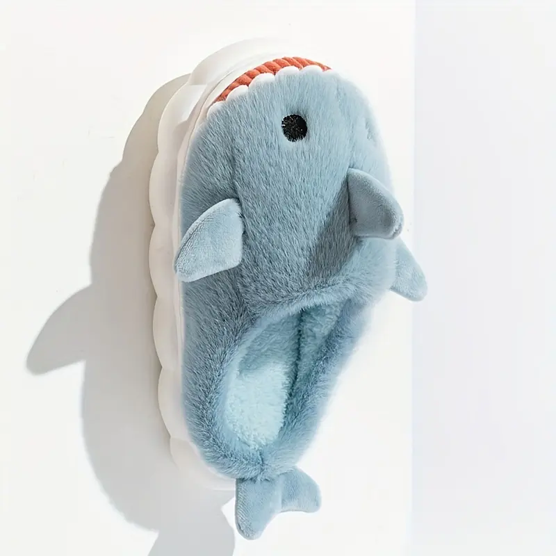 Cartoon Little Shark Slippers for Women, Winter Warm Cute Indoor Couple's Thick-Soled Non-Slip Quiet Slippers for Men, Women Shoes