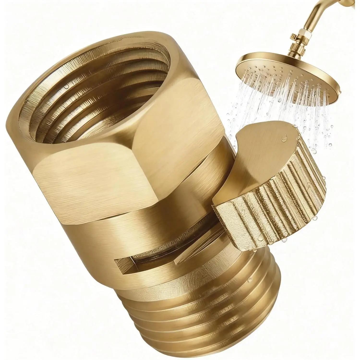 Shower Head Flow Restrictor - G1/2 IPS Brass Shower Shut Off Valve, Water Flow Control Valve Pressure Regulator, RV Hose Flow Restrictor for Toilet Handheld Shower or Bidet Sprayer, Brushed Gold