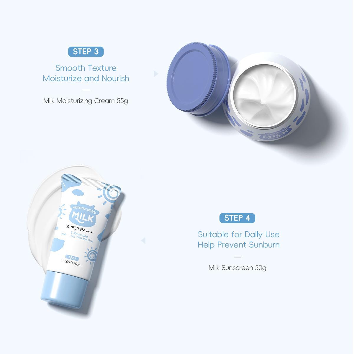 Moisturizing Hydrating Milk Skincare Kit, 1 Set Including 80g Gentle Cleansing Cleanser, 20g Eye Cream, 55g Hydrating Moisturizing Cream, 50g UV Sunscreen, 1 Sponge, 1 Duck Decor Hair Clip, 1 Bag Moisturizer Hydrate
