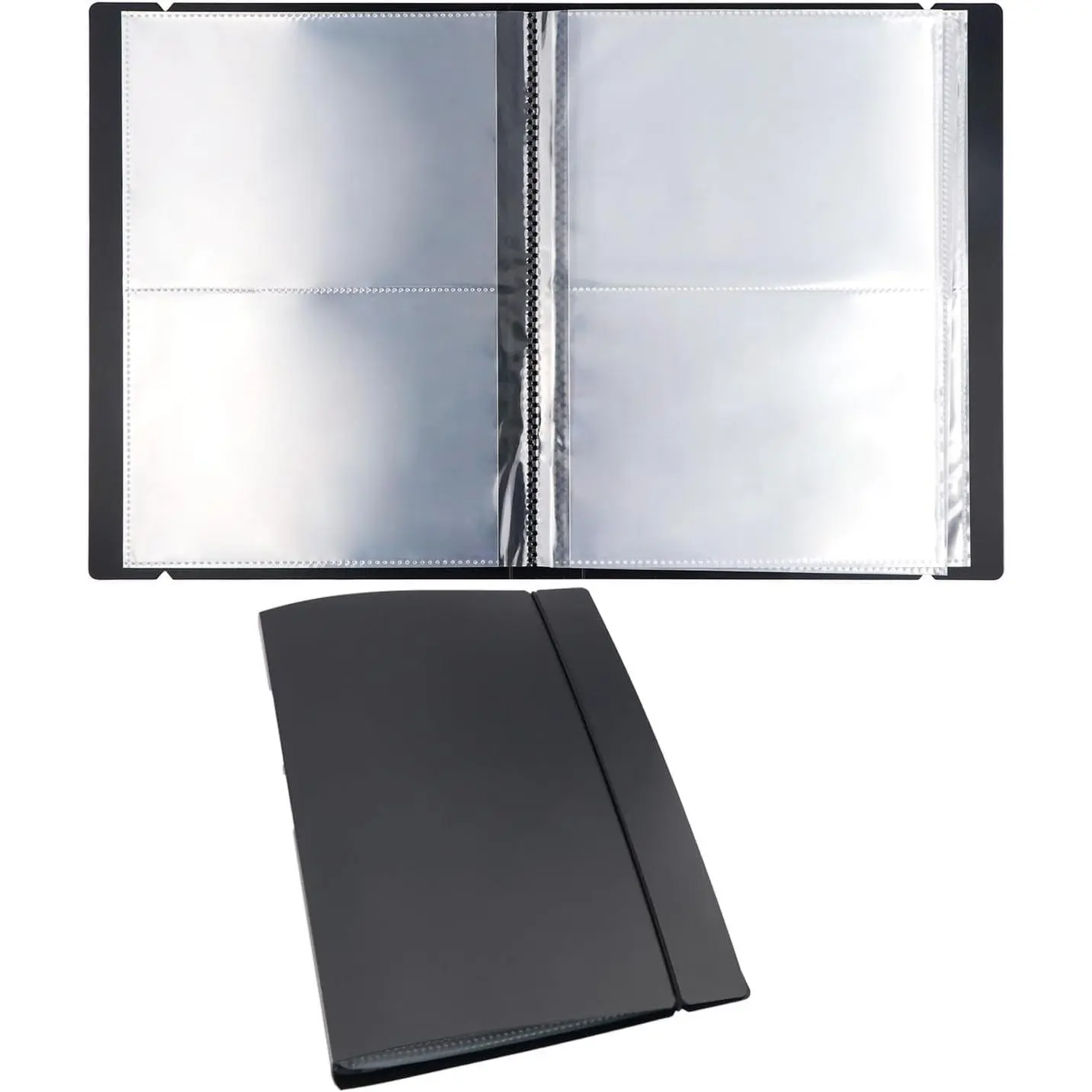 20 Pages80 Pockets /1Set Large Clear Sticker Photo Storage Album; Storage Book Organizer Folder for Postcards Stickers, Photo, Clear , and  Dies 17.5x11x1.38inch (Black)