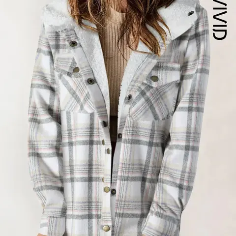 Women's Plaid / Houndstooth Print Button Front Hooded Coat, Casual Long Sleeve Pocket Coat for Fall & Winter, Ladies Outerwear for Daily Wear