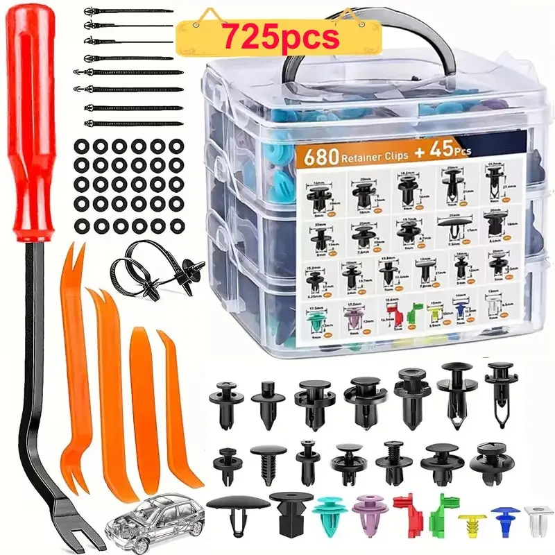 725-Piece Car Fastener Kit, 23 Types of Automotive Clips, Door Panel and Trunk Decorative Rivets, Durable Plastic Clips for Cars, Suvs, Trucks