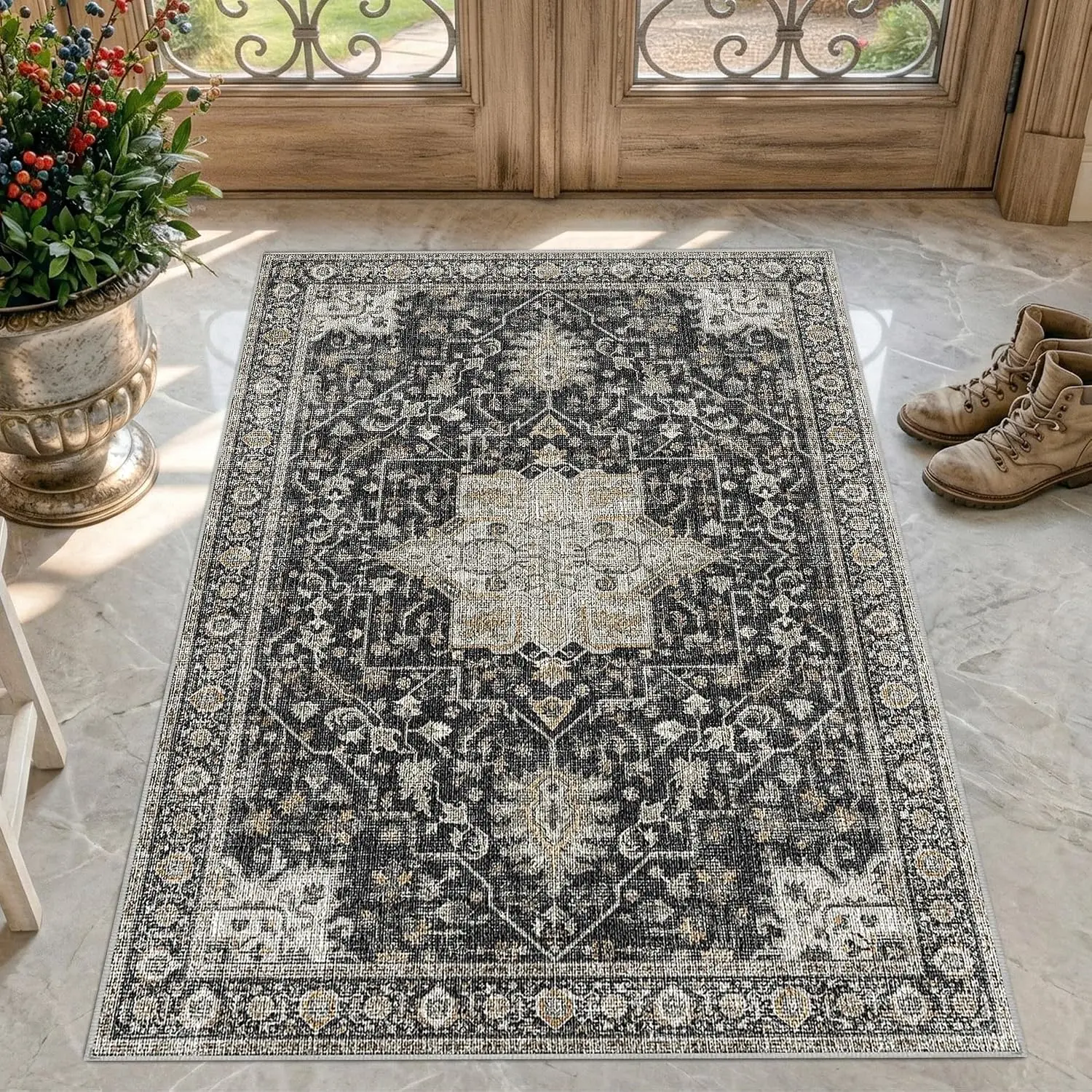 Washable Area Rug 3x5 Boho Rug Faux  Low Pile Rug for Bedroom | Machine washable, Low pile, Anti-slip