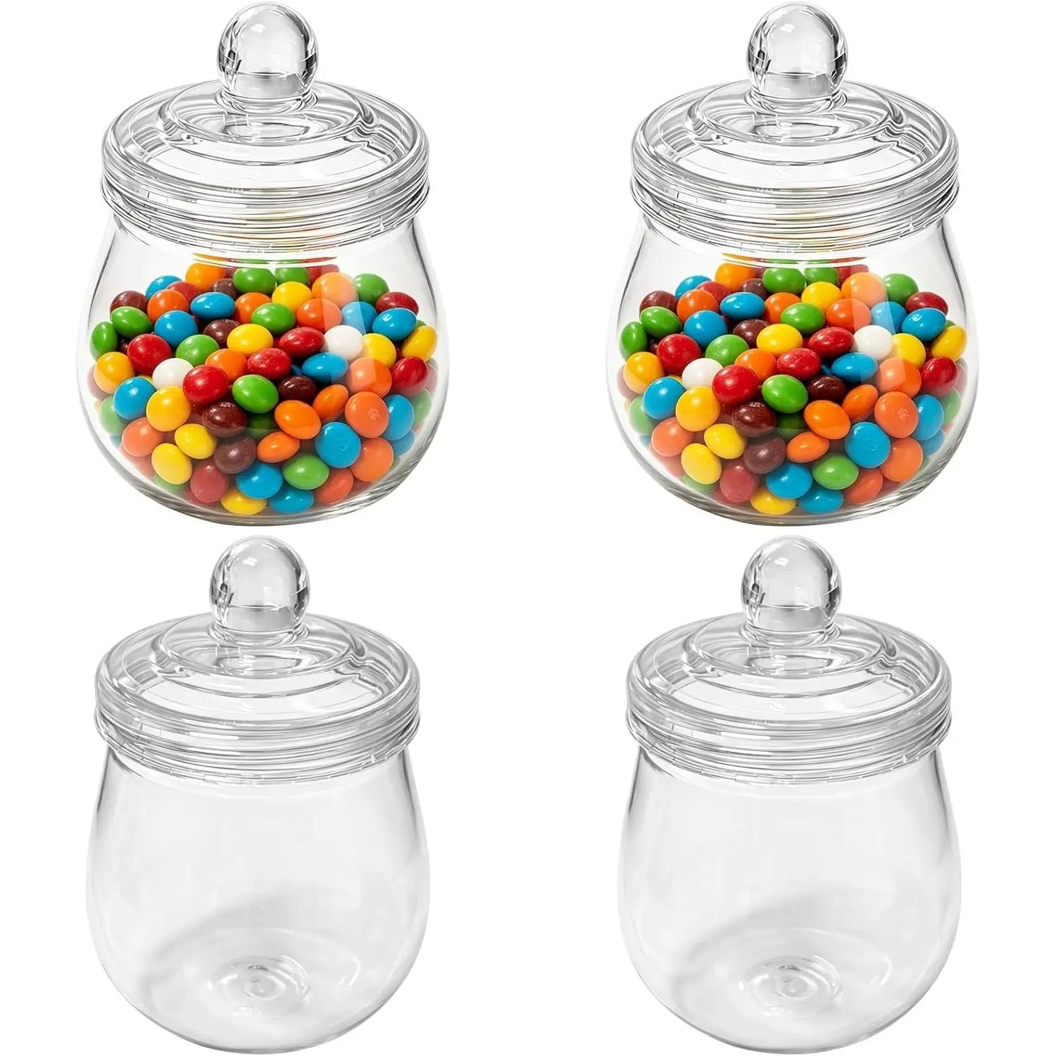 4 Pcs Plastic Candy Jars with Lids, 15.2 fl oz Clear Cookie Container Jars | Airtight Food Storage Container with Aluminum Foil Seals, Reusable Snack Cookie Dispenser for Wedding Home Kitchen Bar