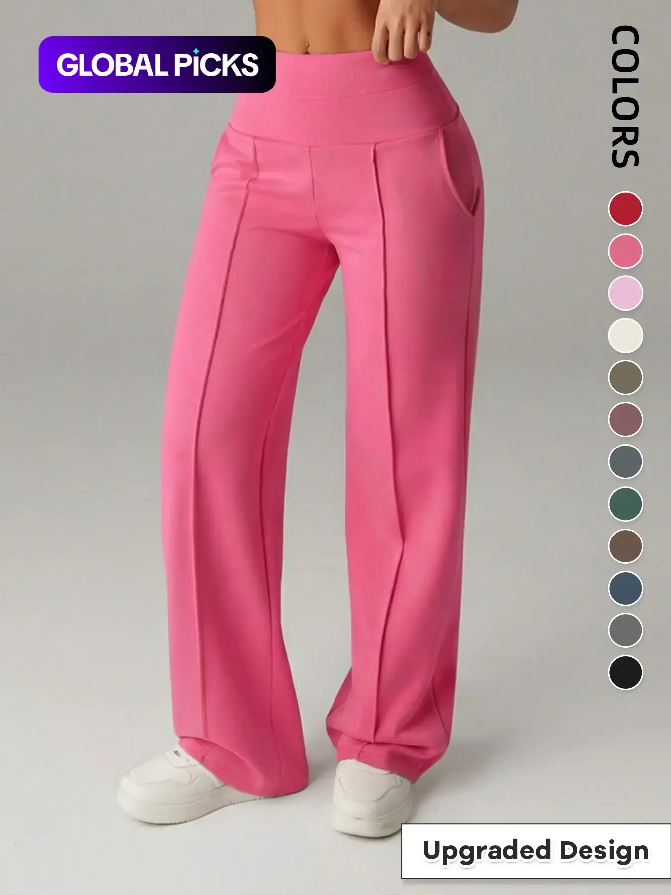 Women's Plain Loose Straight Leg Pants, Wide Leg High Waisted Sportswear Athletic Sporty Casual Sweatpants with Pockets, Athleisure Bottoms, Casual Comfy Sporty, Daily Wear [Fits Small - Size Up Recommended]