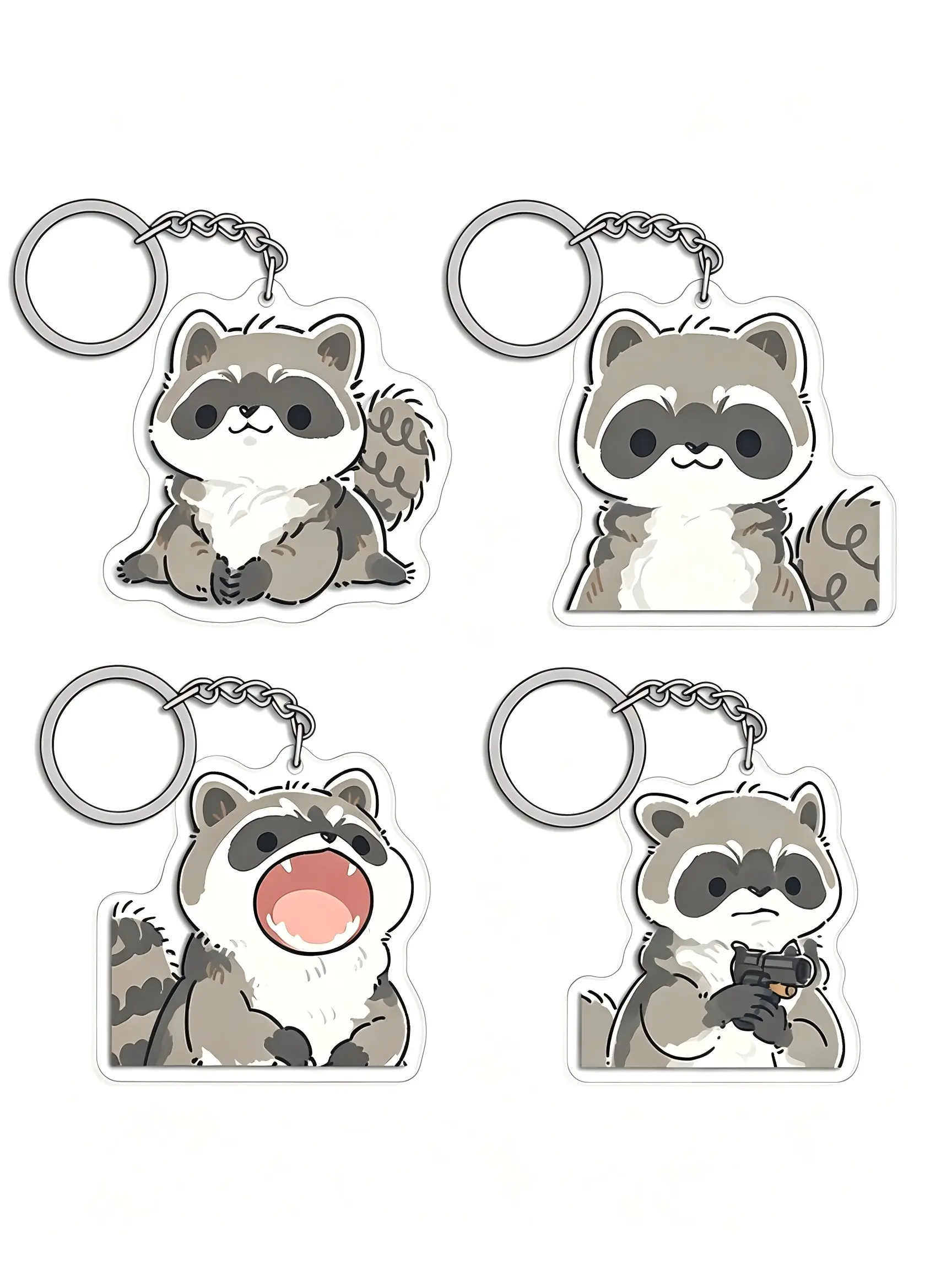 2D Plane 4-Piece Set Cute Small Raccoon Acrylic Keychains, Cartoon Panda Animal Charms, Creative Key Chains, Gift Packaging Decor, Collectible Gifts