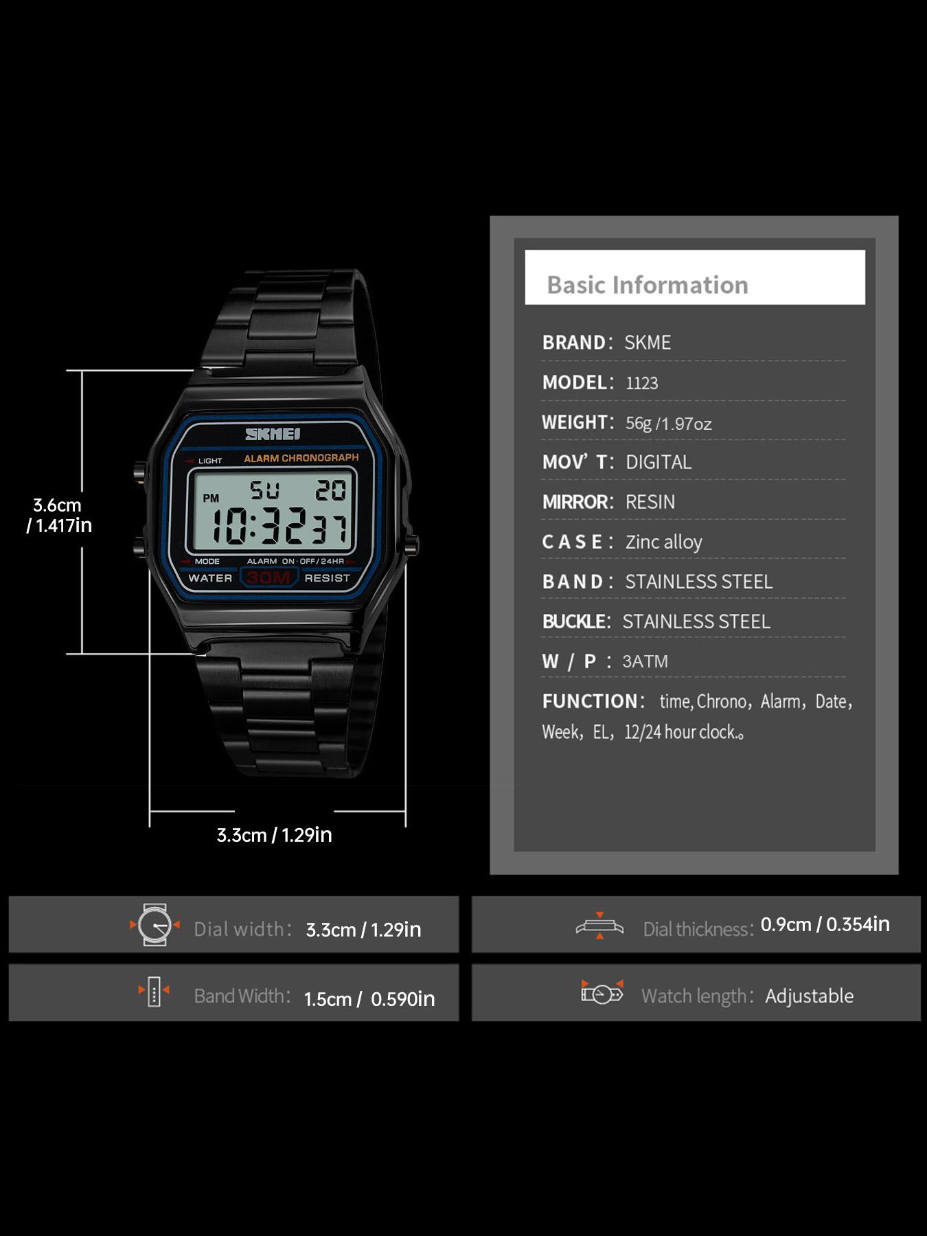 Skmei Square Electronic Watch, Urban Fashion Wristwatch, Modern Waterproof Watch, 30m Waterproof, Luminous Display, Alarm Stopwatch, Full Features, Multiple Colors Available