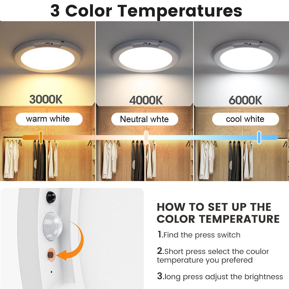 Motion Sensor Ceiling Light -3 Color Rechargeable Magnetic Wireless with Remote, Battery Powered | for Closet, Shower, Stairs, Hallway, Shed Motion Sensor Ceiling Light -3 Color Rechargeable Magnetic Wireless with Remote, Battery Powered | for Closet, Shower, Stairs, Hallway, Shed