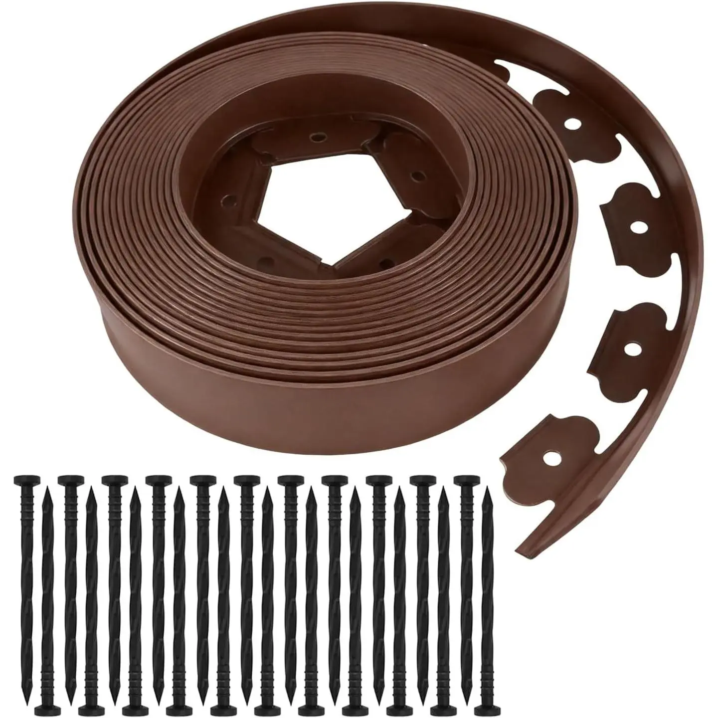 Garden Edging Border,100 Foot Lawn Edging Kit with 90 PCS Spikes, 2 Inch Tall Landscape Edging Roll for Garden, Lawn, Flower Beds, Grass, Yard(Brown)