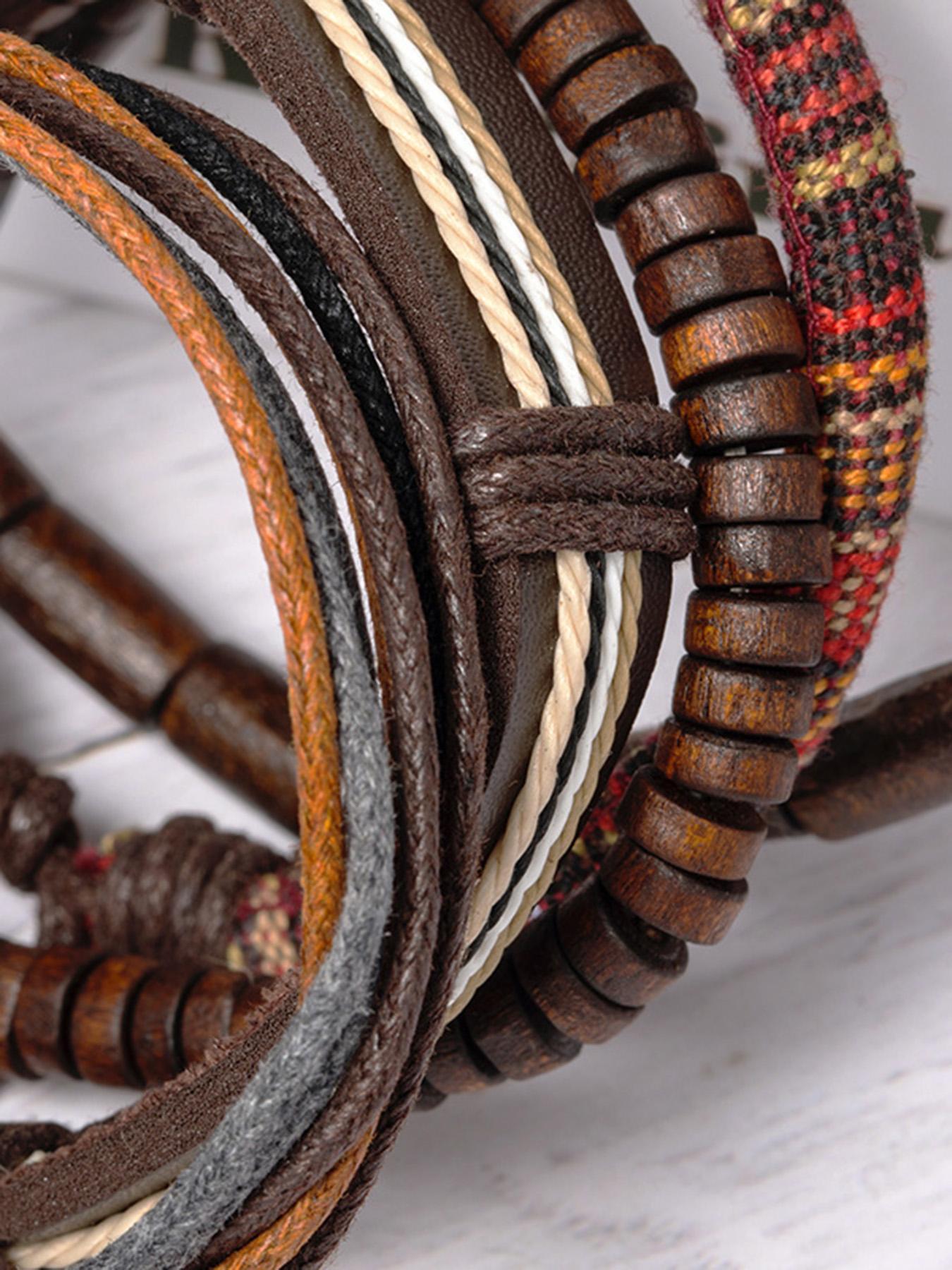 5pcs Boho Style Adjustable Beaded Design & Braided Bracelets, Casual Trendy Vintage Jewelry for Women & Men, Fashion Versatile Accessories for Parties and Clubs, Stackable Bracelets