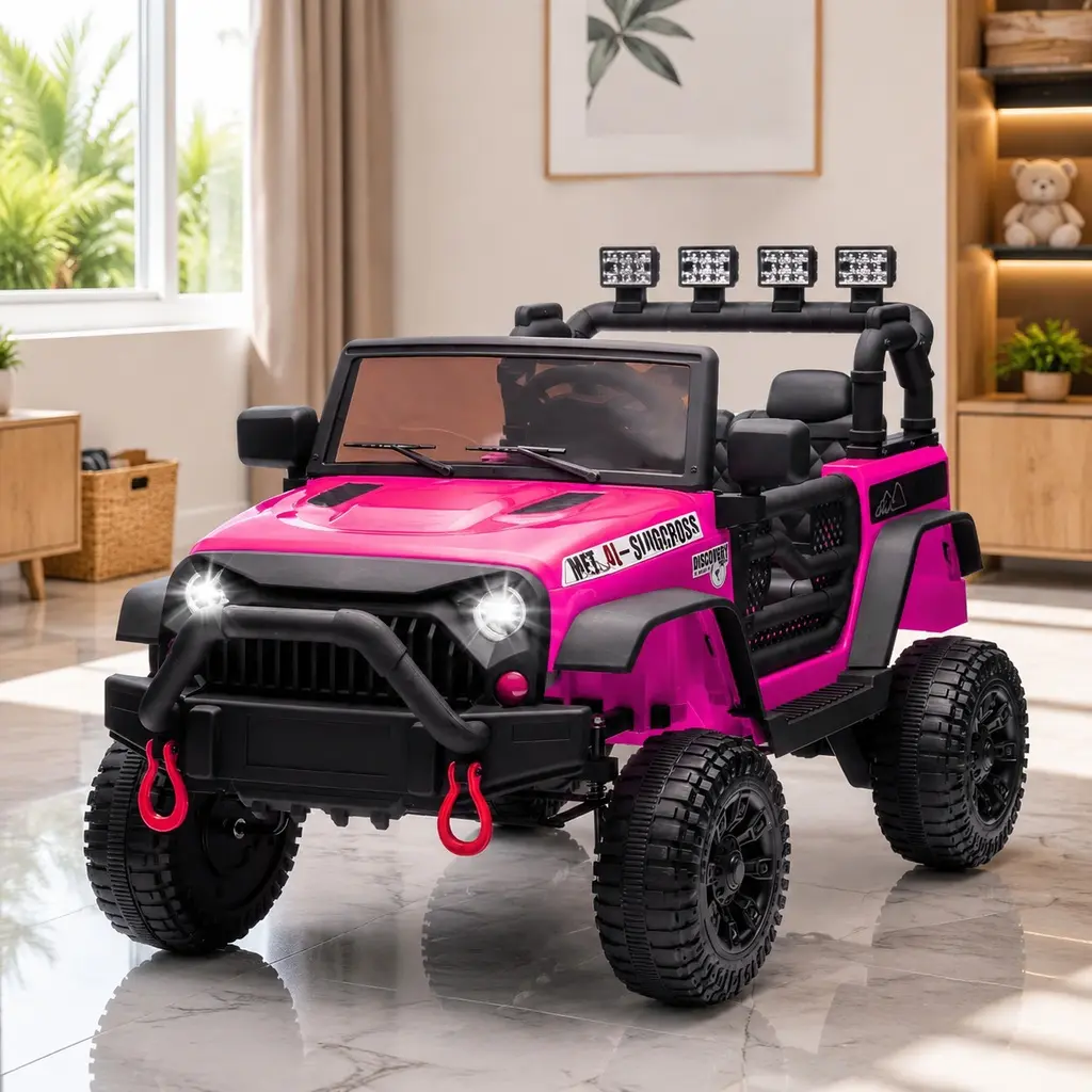 ARCH Pink Battery-Powered 24V Kids Ride-On Jeep - 400W Motors, 1 Seat, 2.49-3.73 MPH, Parental Remote, Bluetooth, MP3 Player, LED Lights, 4-Wheel Suspension, Dual Batteries, 2-Point Safety Belt