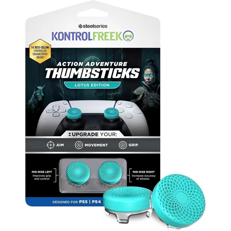 Compatible with PlayStation 5 (PS5) and PlayStation 4 (PS4)| Performance thumb stick| 2 mid-waist concave surfaces| Blue/transparent