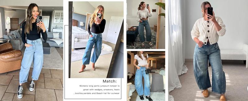 PASLTER Women's Baggy Boyfriend Jeans Vintage Wide Leg Mid Rise Barrel Denim Ankle Pants