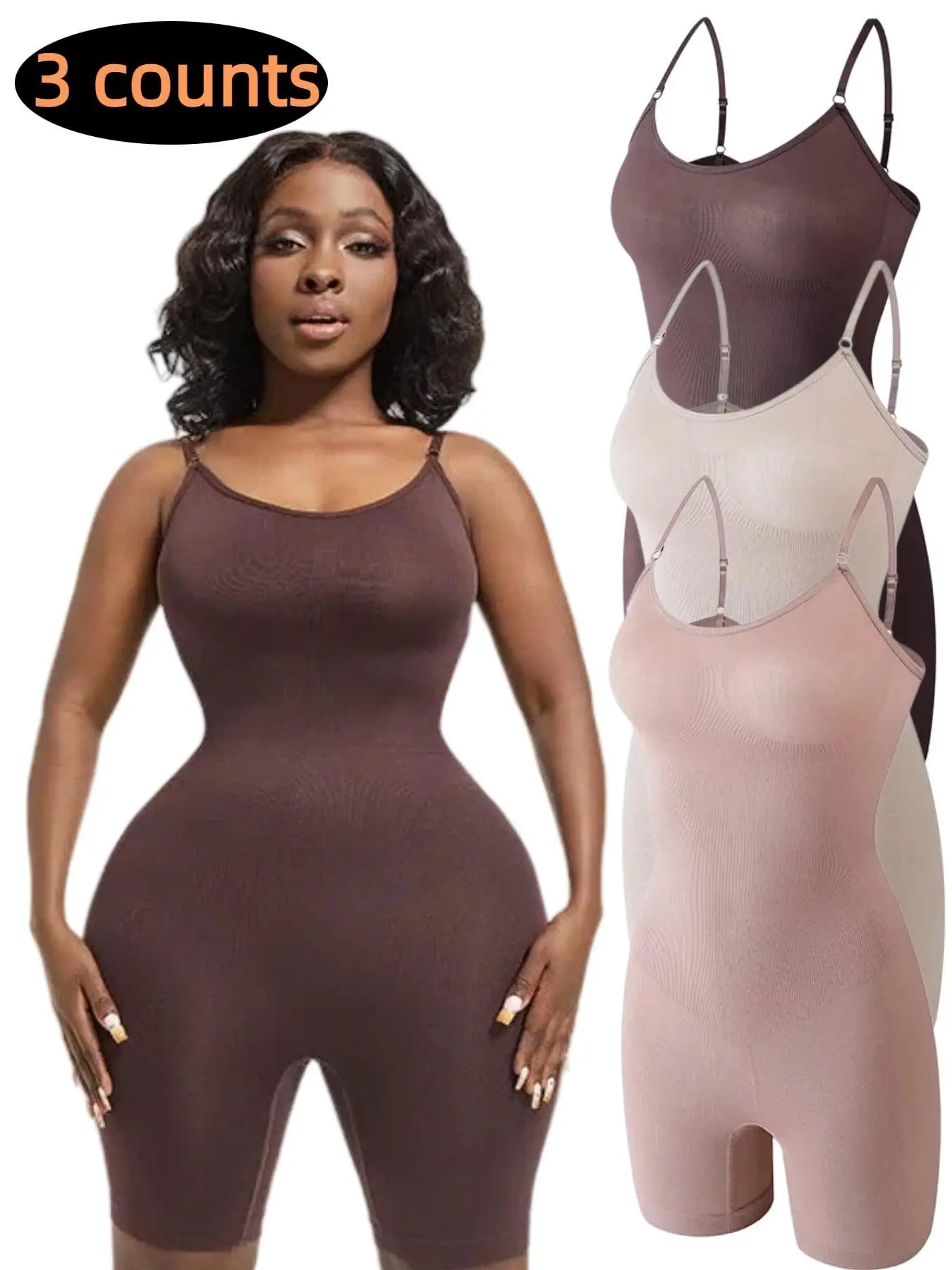 Three-Piece Bodysuit Set, Fashionable Colors, Adjustable Straps, Shapewear for Tummy Control, Butt Lifting, Waist Cinching, Women's Bodycon