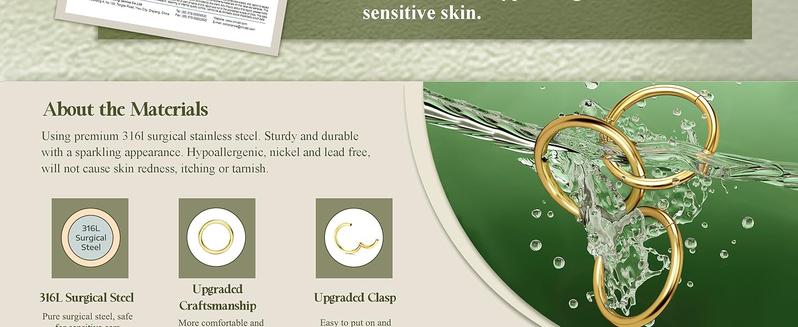 Jstyle 8Pcs 16G Stainless Steel Hinged Clicker Segment Nose Ring Hoop Piercing for Men Women Cartilage Daith Tragus Sleeper Earrings Improved Clasp 6-12MM