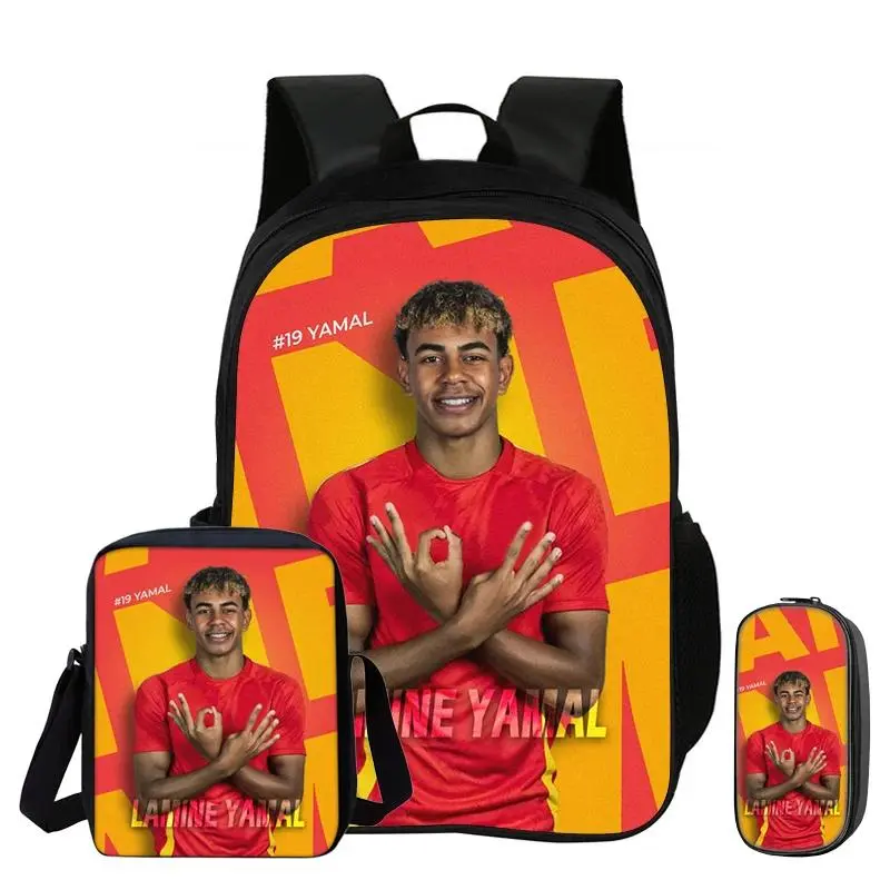 L-Lamin Yamal 3Pcs Set Backpack Shoulder Bag Pencil Bags Bookbag Football Star Rucksack child Mochila Sports Schoolbag Kids Gift