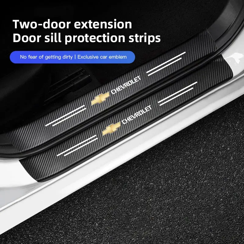 Carbon Fiber Car Door Sill Protector Stickers Accessories For Chevrolet Corvette Montana TrailBlazer Silverado Traverse Camaro Suburban Equinox Bolt Cruze Malibu Colorado Trax SS Spark Captiva Onix Spin Impala Cobalt