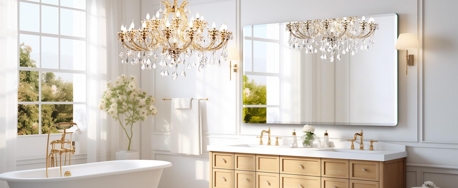 Beveled Mirror, Wall Mirror 18" x 24", Frameless Rectangle Mirror with Beveled Edge, Hangs Horizontally or Vertically.Rounded Corner Tempered