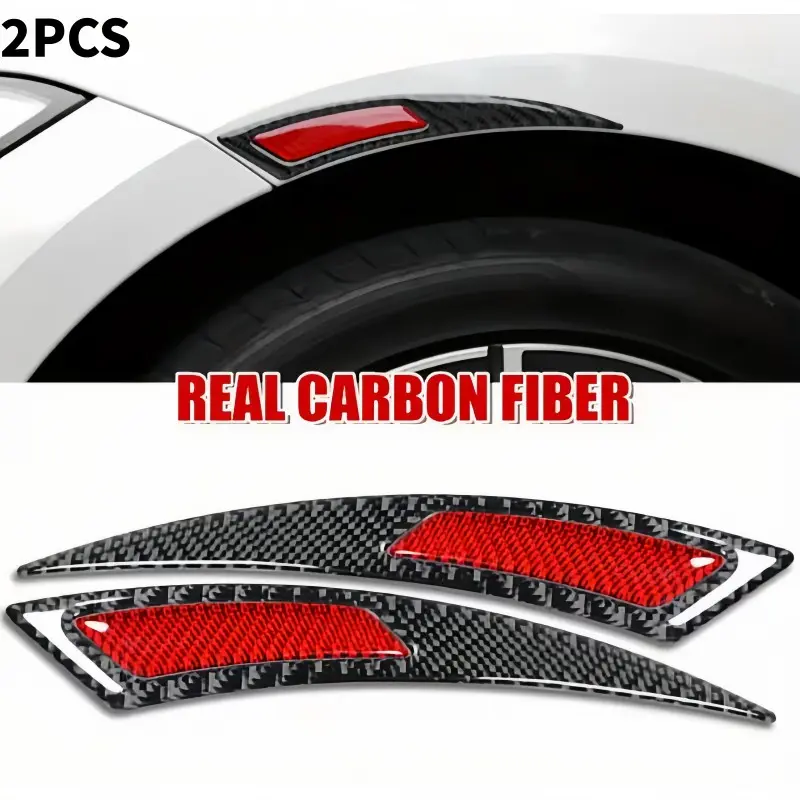 2pcs Carbon Fiber Car Wheel Arch Bumper Reflective Stickers, Automotive Scratch Protection Decals, Anti-Collision Decorative Accessories, Visibility