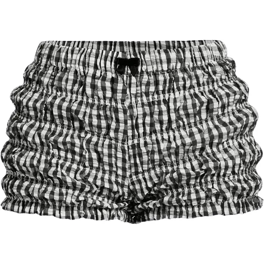 Women's Ruffle Shorts Plaid Y2k Lace Bloomers Elastic Waist Frill Bottoms Gingham Micro Boyshorts