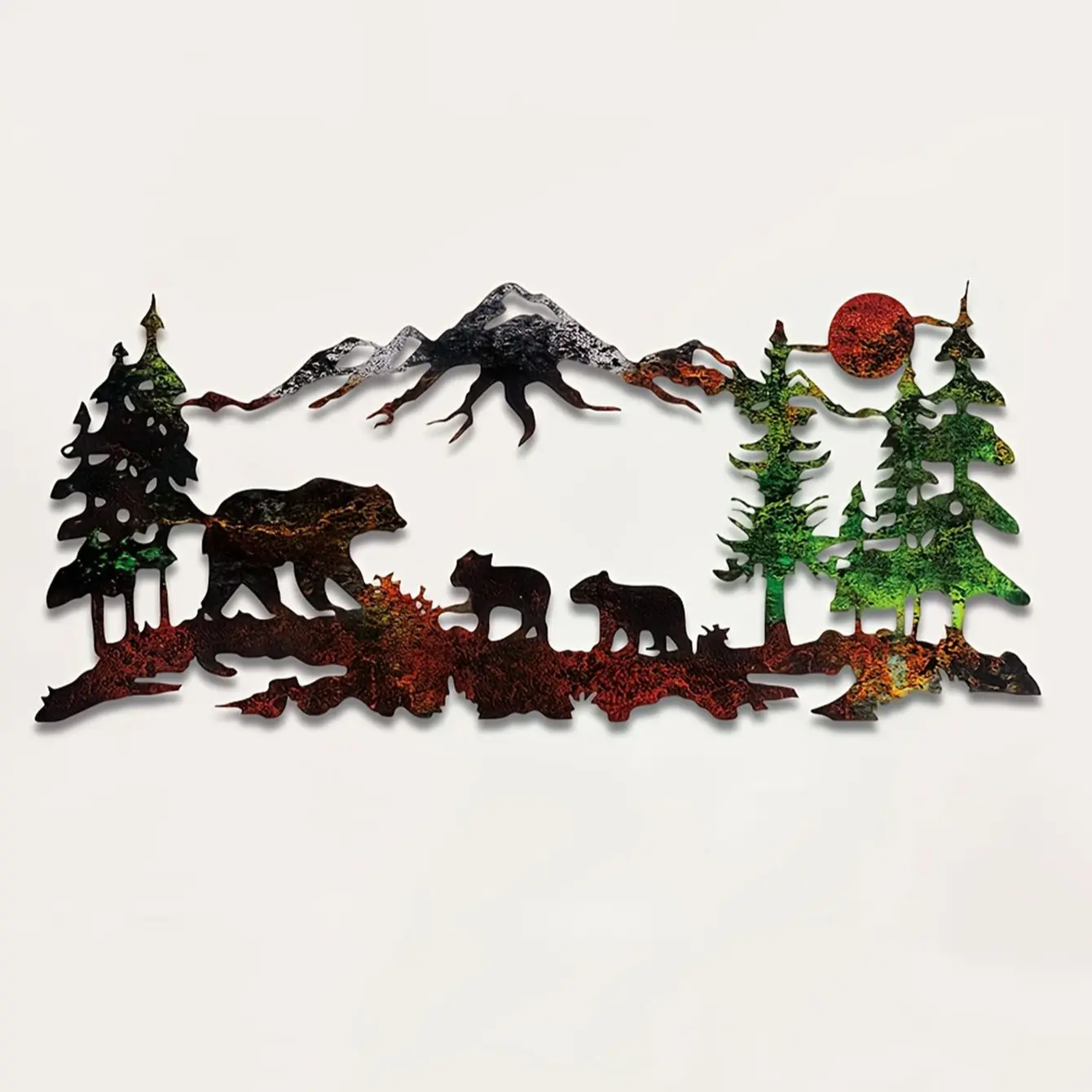 Bear & Forest & Mountain Pattern Artistic Metal Wall Art, Decorative Artwork, Modern Cool Design, Metal Wall Decor, Wall Decor for Home Living Room Bedroom, Home Decor, Decoration, Decoration Items
