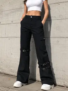 Women's High-Waisted Tactical Cargo Pants, Adjustable Buckle Waistband, Breathable Loose Fit, Urban Commute & Outdoor Activities