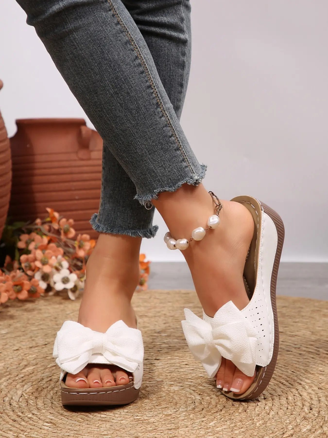 3D Butterfly Knot Thick Sole Sandals, Hollow Out Breathable Outdoor Casual Flip Flops, Women's Comfortable Summer Footwear