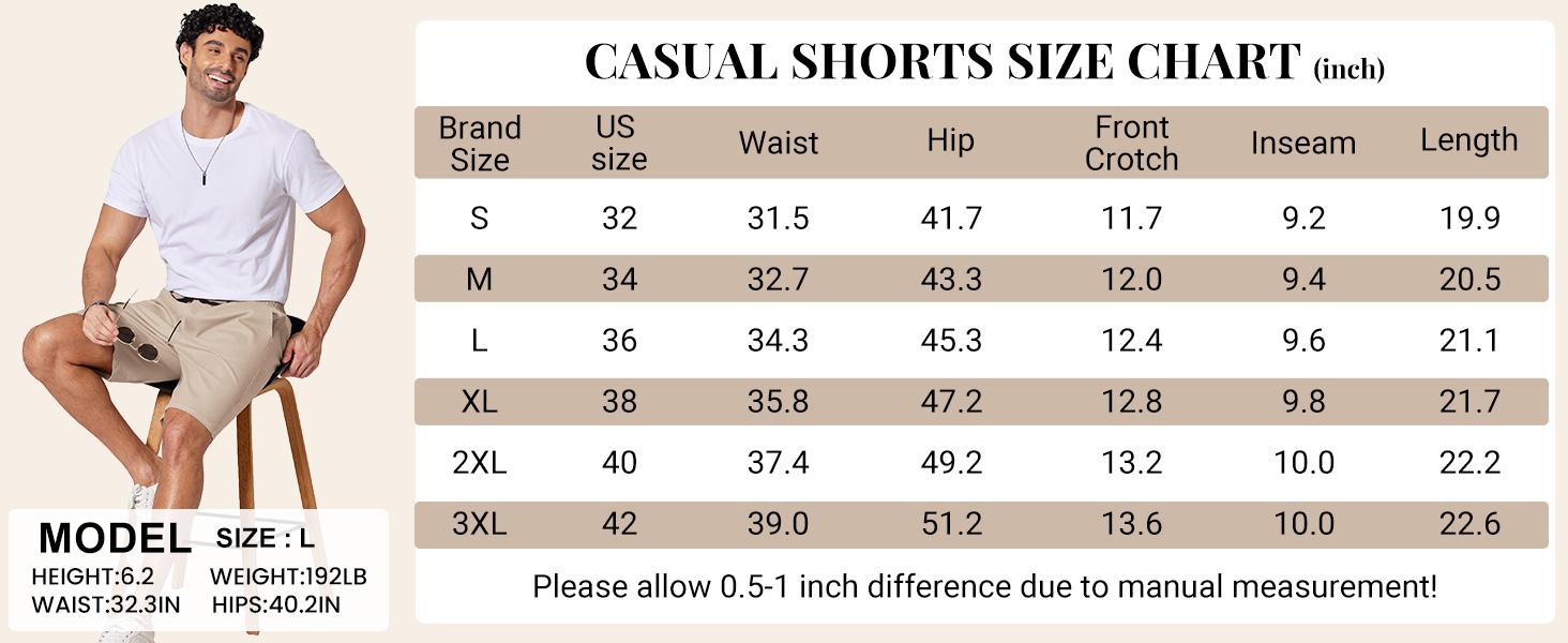 Good osierds Men's Casual Chino Shorts 9" Inseam Cotton Drawstring Summer Beach Shorts Comfy Elastic Waist Daily Loungewear Essential with Pockets
