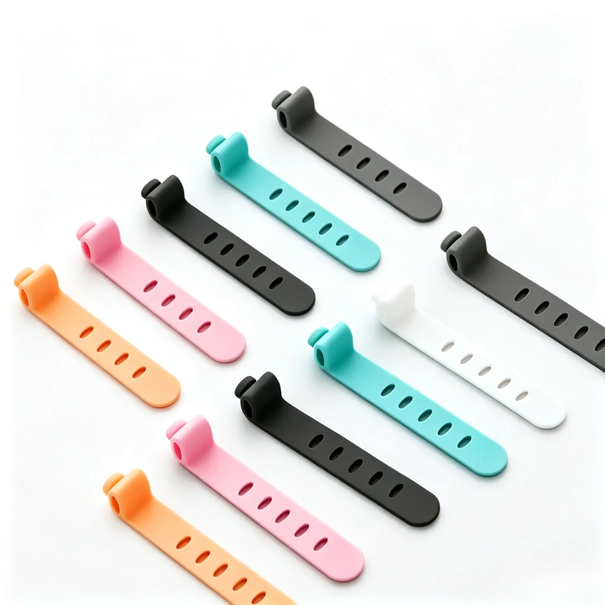6pcs Random Color Silicone Cable Tie, Simple Plain Wire Tie, Household Data Cable Organizing Tape, Household Items, Desk Accessory, Cable Management Kit, Office Supplies, Office Desk Accessories