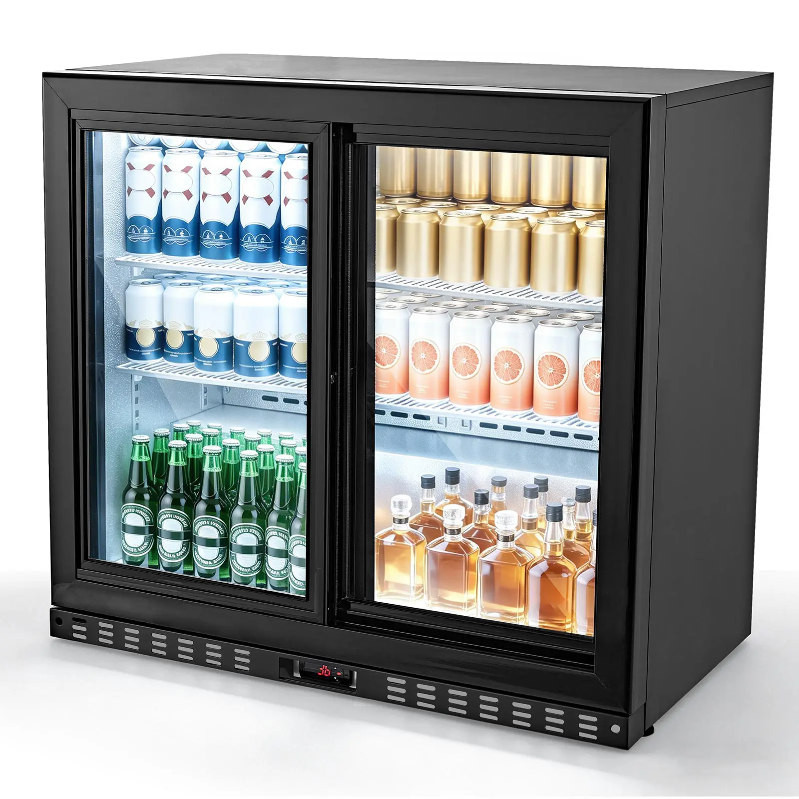 Back Bar Cooler, 7.4 Cu.Ft Commercial Beverage Refrigerator, Under Counter Bar Fridge with 2 Sliding Doors, LED Lighting, Adjustable Shelves, Low-E Glass Display Cooler for Beer, Wine, Drink