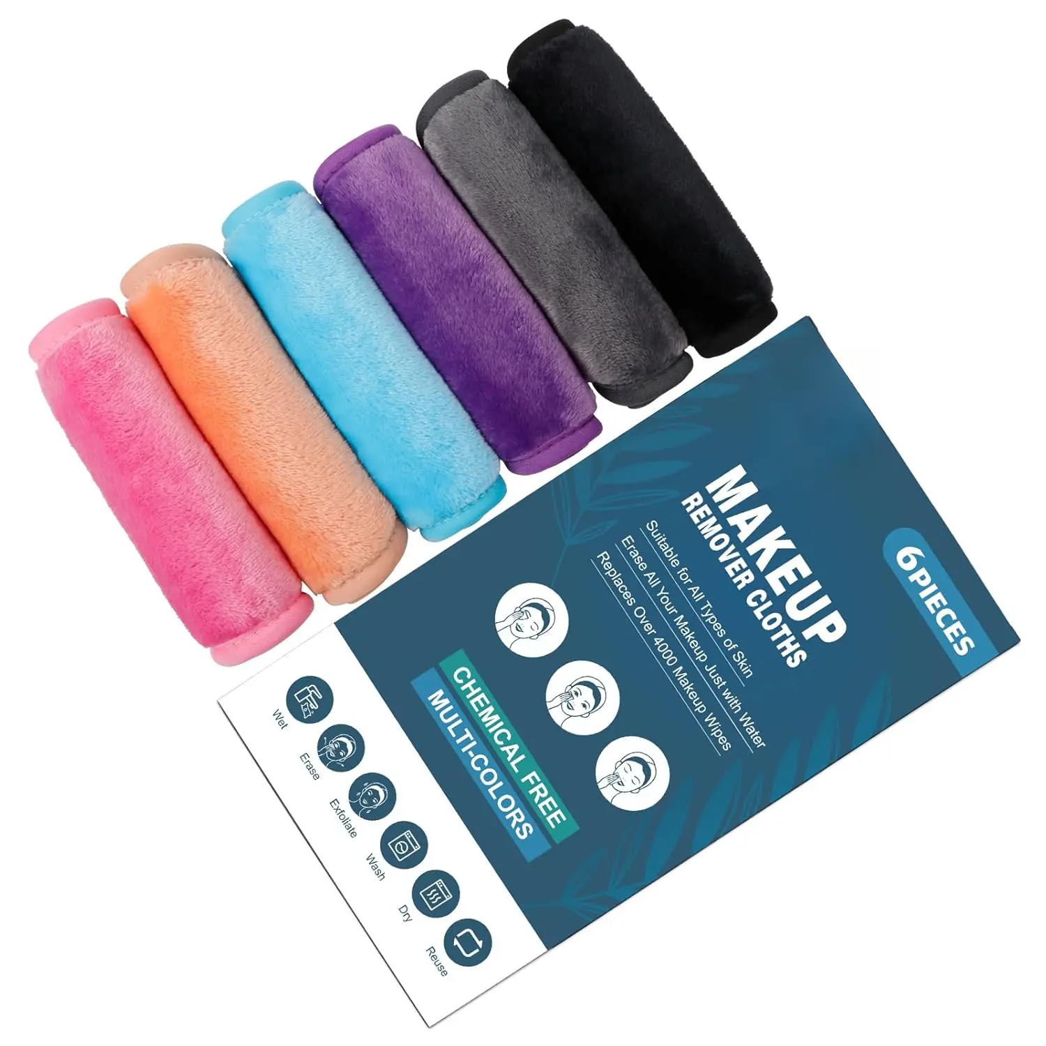Makeup Remover Cloths 6 Packs, 12 x 6 Inch 6 Colors |   Makeup Removal Face Cleansing Cloth, Reusable Microfiber Facial Cleansing Towels, Remove Instantly Dirt with Just Water