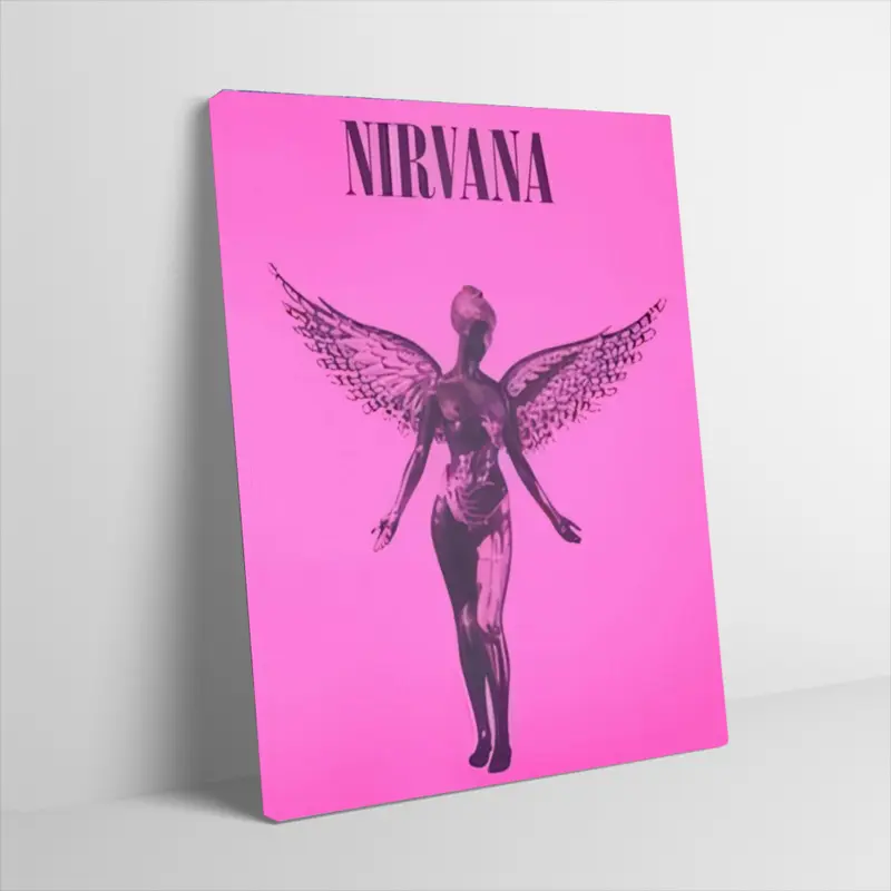 Nirvana In Utero Angel Poster Canvas Wall Art Hot Pink Background Anatomical Angel Graphic Print Retro Alternative Grunge Rock Band Wall Decor for Dorm Room Music Studio Bedroom Unframed