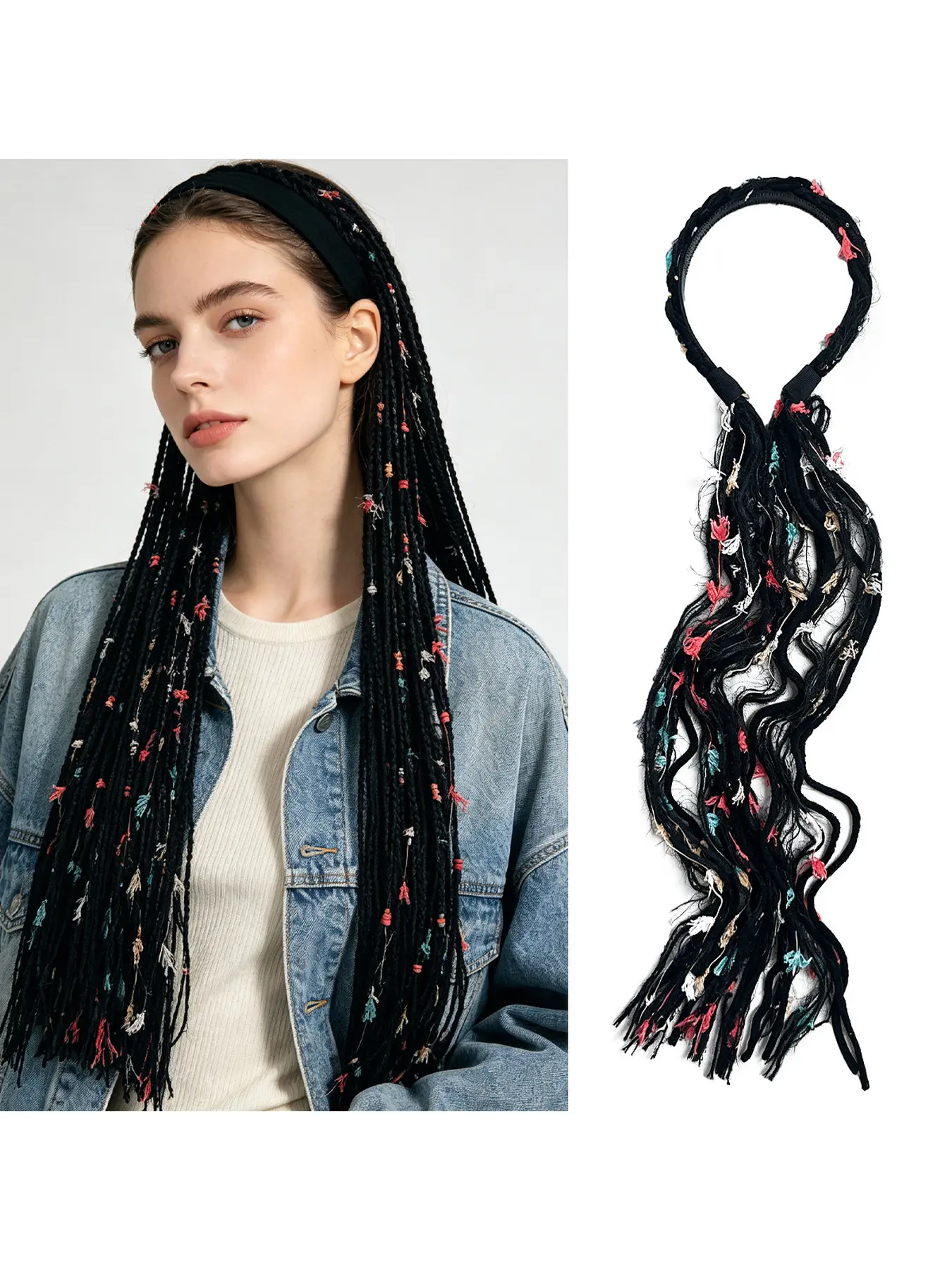Plush Maillard-colored long tassel headband, Tibetan braided headband, Bohemian hair accessory, women's wig