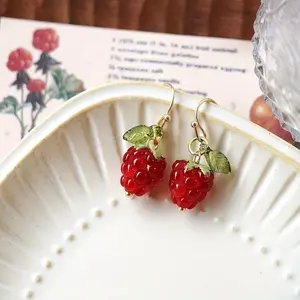 1 Pair Women's Fashion Drop Earrings, Cute Red Raspberry Tassel Dangle Earrings for Daily Wear
