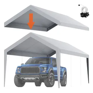 VEVOR 10x20 ft Carport Replacement Canopy Cover, 13.6 lbs Heavy-Duty Waterproof Water Resistant UV-Protected Tarp, Easy Installation with Ball Bungees & 4 Leg Wraps, Grey (Top Cover Only, Frame Excluded) - Ideal for Weddings, Parties