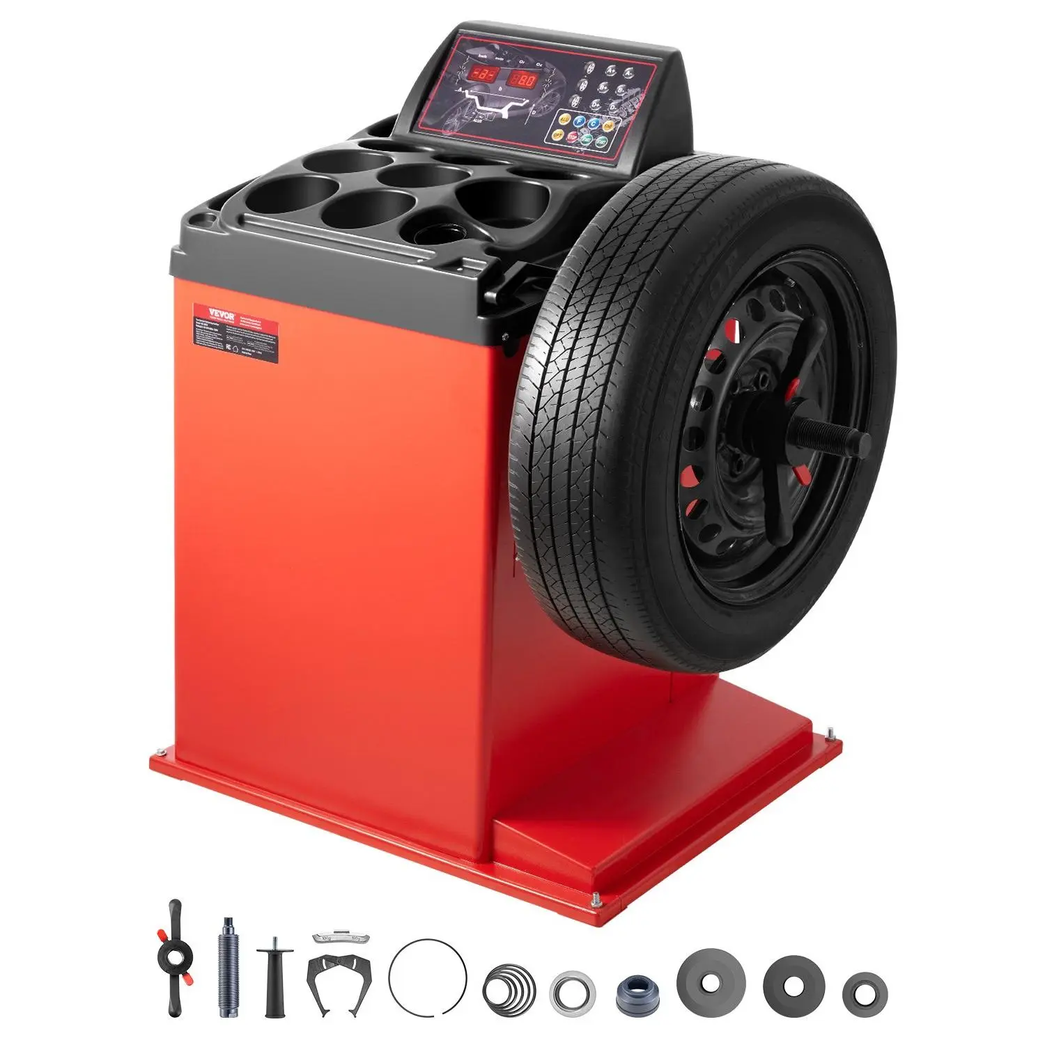 VEVOR Tire Changer Machine, 18" Spindle, Durable Tire Balancer with 4 Size of Conic 45# Steel, Reinforced Tire Balancer with Complete Measuring Tools Multi-Compartment, Fit for 1.5"-18" Wide Tire