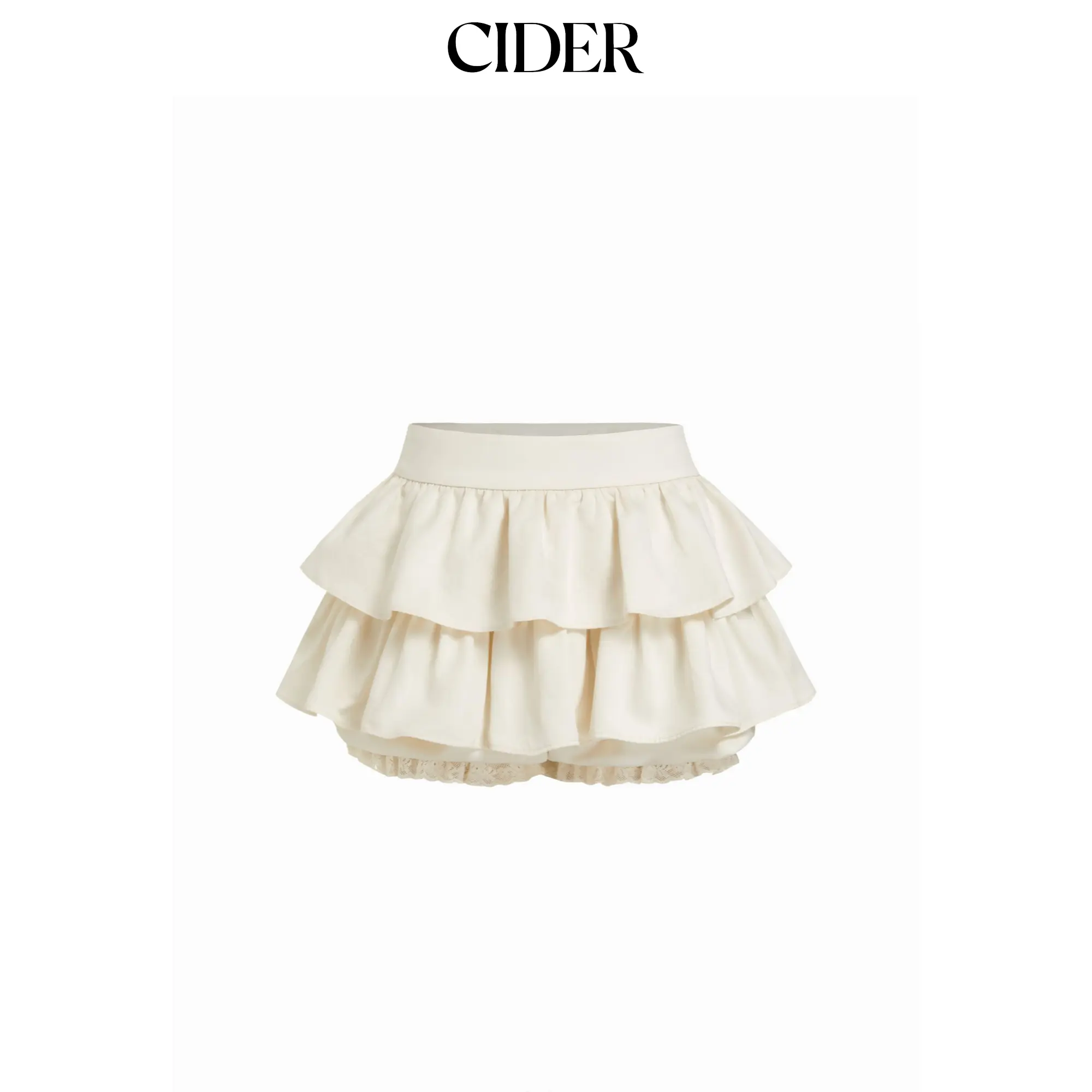 Cider Mid Rise Ruffle Lace Trim Tiered Mini Skort