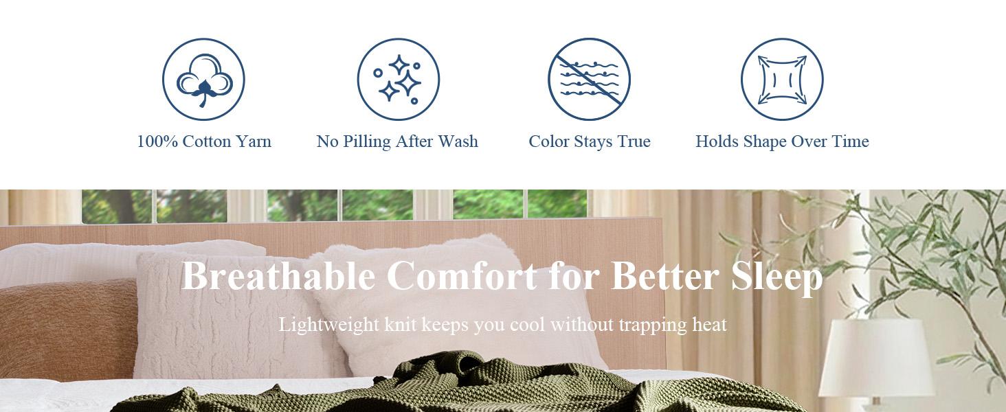 Blunique 100% Cotton Plain Knit Throw Blanket - Soft Cozy, Lightweight, Breathable Cable Knit - Decorative Blanket for Bed, Sofa - Home Decor Ideal Summer Gift Blunique 100% Cotton Plain Knit Throw Blanket - Soft Cozy, Lightweight, Breathable Cable Knit - Decorative Blanket for Bed, Sofa - Home Decor Ideal Summer Gift
