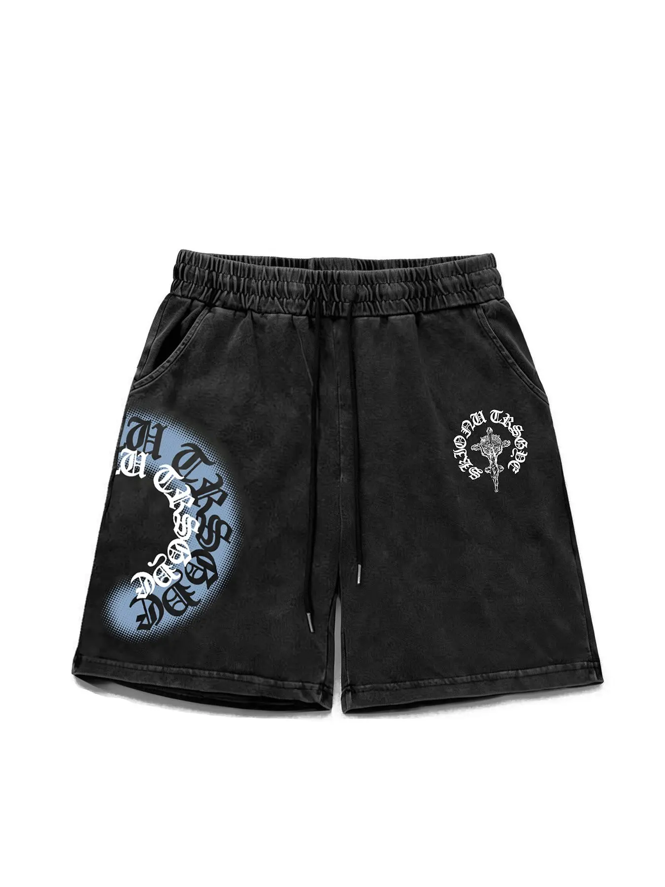 Men's Summer Fashion Casual Pocket Shorts, Vintage Washed Tie-Dye Cross-Neck Design, Casual Sports Pants for Men, Trendy New Arrival, Daily Casual Shorts, Casual Graphic Loose Shorts