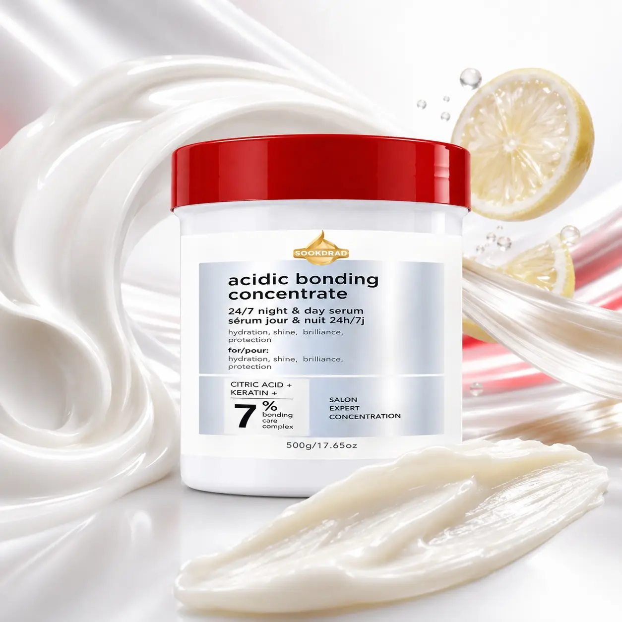 Acidic Bonding Concentrate Serum, 7% Bonding Care Complex, Citric Acid, Keratin, 24/7 Night Day Use, Hydrate, Shine, Protect, Salon Expert, 500g/17.65oz